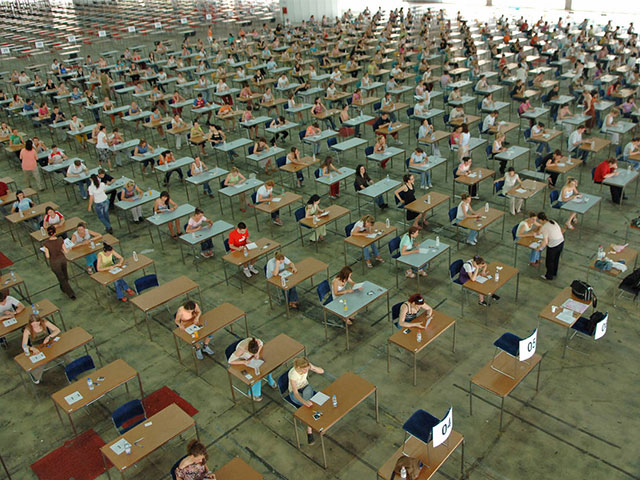 Students taking college entrance exam
