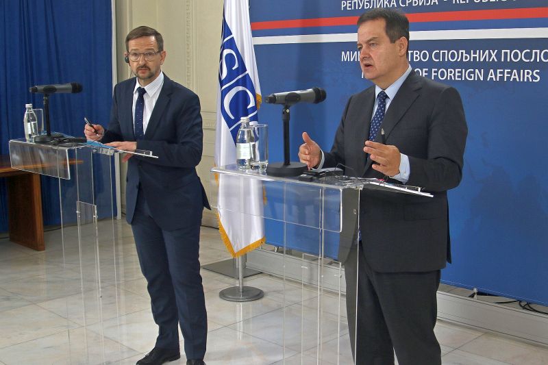 Thomas Greminger, left, and Ivica Dacic at today's press conference