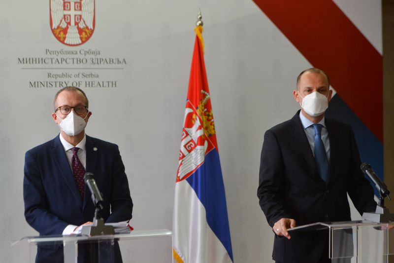 Hans Kluge, left, and Zlatibor Loncar at today's press conference