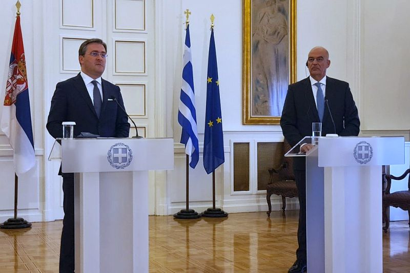 Nikola Selakovic, left, and Nikos Dendias at today's press conference