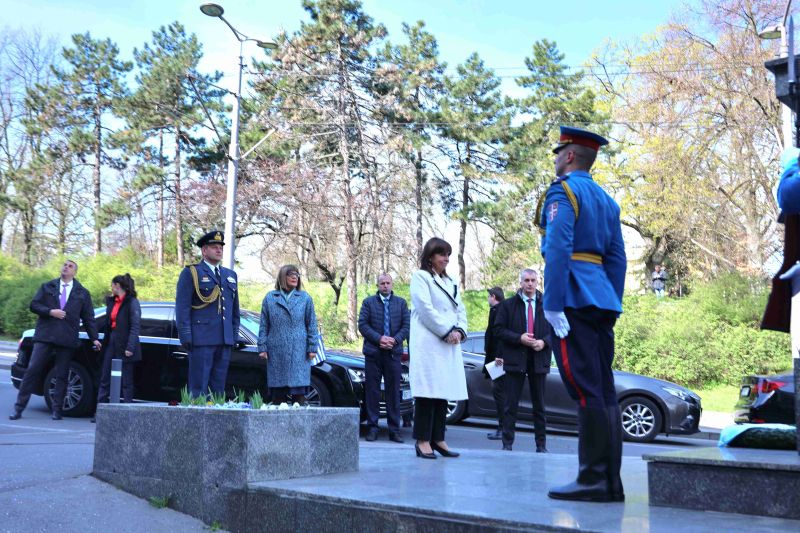 Gojkovic, Sakellaropoulou visit Monument to Rigas Feraios, Nebojsa Tower